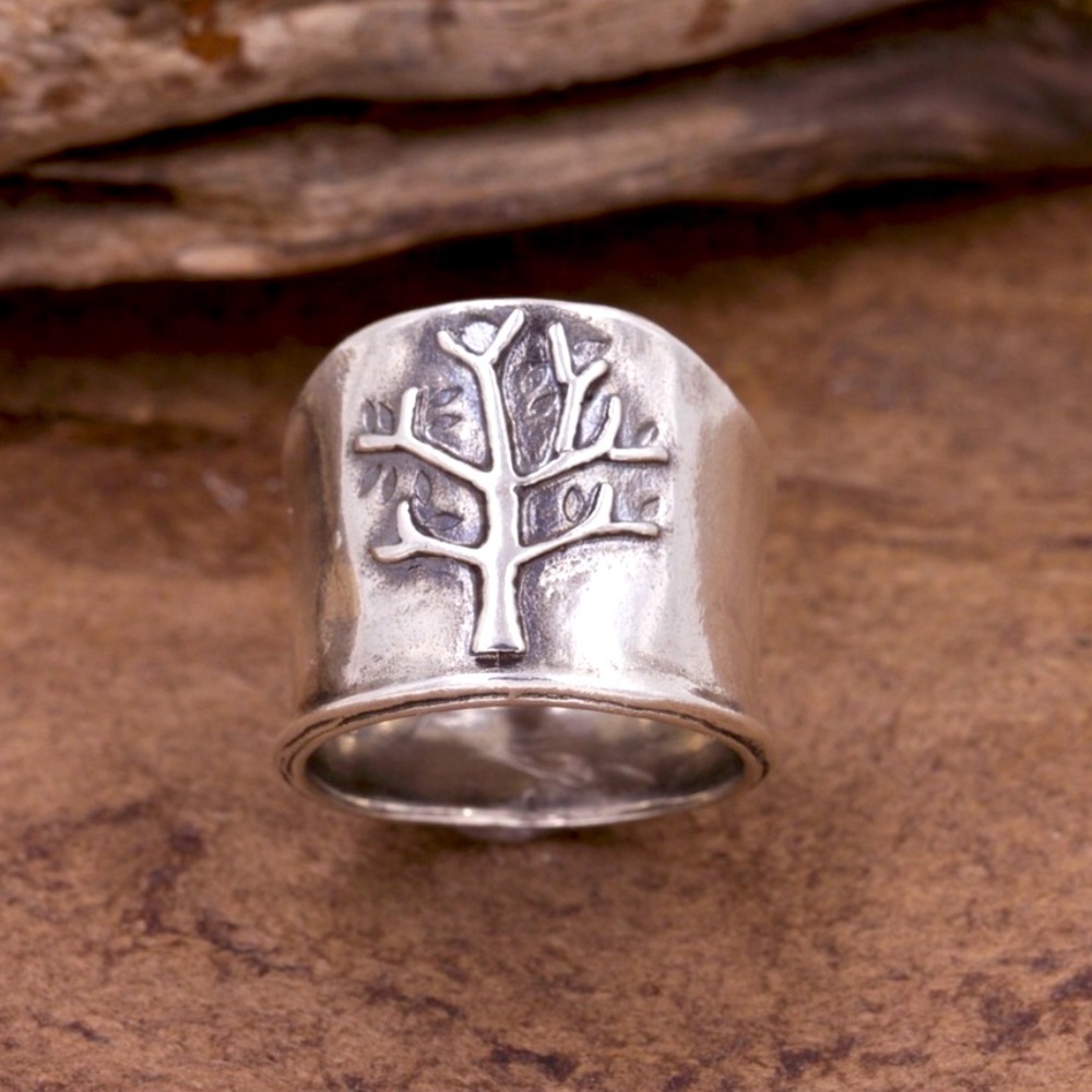 Wide Tree Ring 925 Sterling Silver Boho